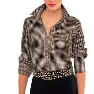 NWT Gretchen Scott Cotton Boyfriend Shirt Checkmate Brown/Black Sz Large